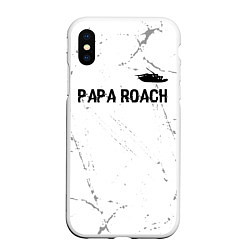 Чехол iPhone XS Max матовый Papa Roach glitch на светлом фоне посередине, цвет: 3D-белый