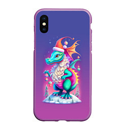 Чехол iPhone XS Max матовый Новогодний дракончик - нейросеть, цвет: 3D-фиолетовый