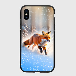 Чехол iPhone XS Max матовый Лиса на зимней охоте, цвет: 3D-черный