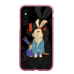 Чехол iPhone XS Max матовый Заяц японский самурай, цвет: 3D-малиновый