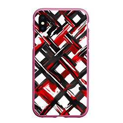 Чехол iPhone XS Max матовый Красные и чёрные мазки, цвет: 3D-малиновый