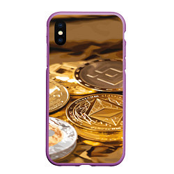 Чехол iPhone XS Max матовый Виртуальные монеты, цвет: 3D-фиолетовый