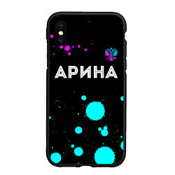 Чехол iPhone XS Max матовый Арина и неоновый герб России посередине, цвет: 3D-черный