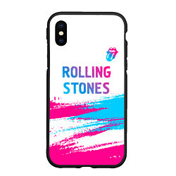 Чехол iPhone XS Max матовый Rolling Stones neon gradient style посередине