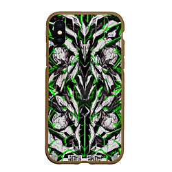 Чехол iPhone XS Max матовый Зелёная кибернетическая броня, цвет: 3D-коричневый