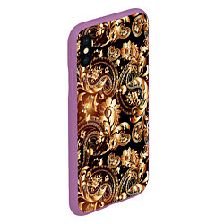 Чехол iPhone XS Max матовый Пейсли золотые узоры, цвет: 3D-фиолетовый — фото 2