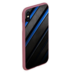 Чехол iPhone XS Max матовый Black blue lines, цвет: 3D-малиновый — фото 2