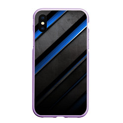 Чехол iPhone XS Max матовый Black blue lines, цвет: 3D-сиреневый