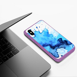 Чехол iPhone XS Max матовый Синяя акварельная абстракция, цвет: 3D-фиолетовый — фото 2