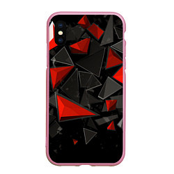 Чехол iPhone XS Max матовый Черные и красные треугольные частицы