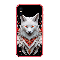 Чехол iPhone XS Max матовый Белая лисица - кицунэ, цвет: 3D-красный