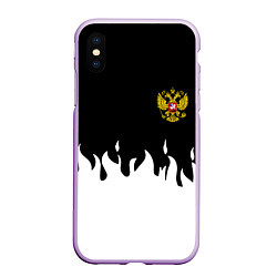 Чехол iPhone XS Max матовый Герб РФ огонь патриотический стиль