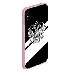 Чехол iPhone XS Max матовый Россия спорт полосы герб, цвет: 3D-розовый — фото 2