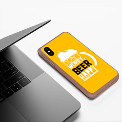 Чехол iPhone XS Max матовый Dont worry - beer happy, цвет: 3D-коричневый — фото 2