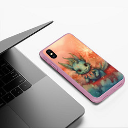 Чехол iPhone XS Max матовый Праздничный дракон с искрами, цвет: 3D-розовый — фото 2