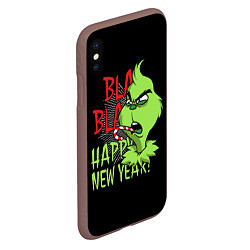 Чехол iPhone XS Max матовый Grinch - happy New Year, цвет: 3D-коричневый — фото 2
