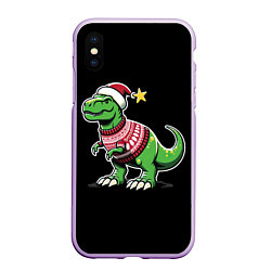 Чехол iPhone XS Max матовый Динозавр в рождественнском свитере