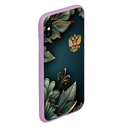 Чехол iPhone XS Max матовый Золотые листья и герб России, цвет: 3D-сиреневый — фото 2