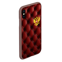 Чехол iPhone XS Max матовый Золотой герб России на красном кожаном фоне, цвет: 3D-коричневый — фото 2