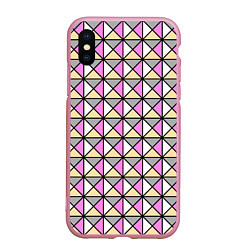 Чехол iPhone XS Max матовый Геометрический треугольники бело-серо-розовый, цвет: 3D-розовый