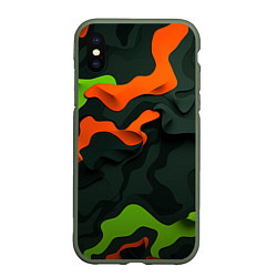 Чехол iPhone XS Max матовый Зеленые и оранжевые кляксы, цвет: 3D-темно-зеленый