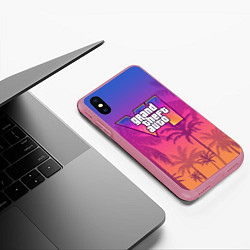 Чехол iPhone XS Max матовый GTA 6 official, цвет: 3D-малиновый — фото 2