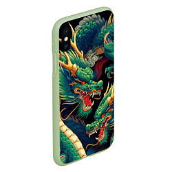 Чехол iPhone XS Max матовый Два Японских дракона - ирезуми, цвет: 3D-салатовый — фото 2