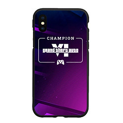 Чехол iPhone XS Max матовый GTA6 gaming champion: рамка с лого и джойстиком на
