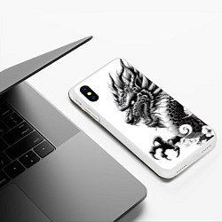 Чехол iPhone XS Max матовый Морда дракона - ирезуми, цвет: 3D-белый — фото 2