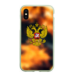 Чехол iPhone XS Max матовый Герб РФ градиент огня