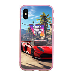 Чехол iPhone XS Max матовый GTA 6 red auto, цвет: 3D-розовый