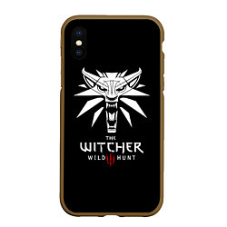 Чехол iPhone XS Max матовый The Witcher белое лого гейм, цвет: 3D-коричневый