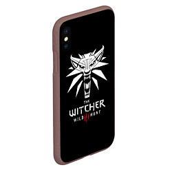 Чехол iPhone XS Max матовый The Witcher белое лого гейм, цвет: 3D-коричневый — фото 2