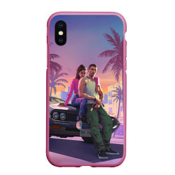 Чехол iPhone XS Max матовый GTA 6 Люсия и Джейсен, цвет: 3D-малиновый