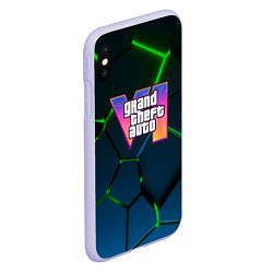 Чехол iPhone XS Max матовый GTA 6 лого на фоне разлома зеленых плит, цвет: 3D-светло-сиреневый — фото 2