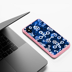 Чехол iPhone XS Max матовый Белые черепки и кости на синем, цвет: 3D-баблгам — фото 2