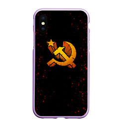 Чехол iPhone XS Max матовый Серп и молот СССР краски, цвет: 3D-сиреневый