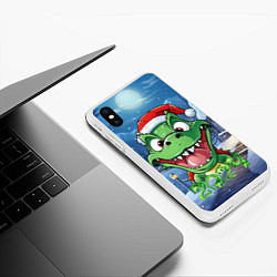 Чехол iPhone XS Max матовый Зеленый новогодний счастливый дракон новогодний 20, цвет: 3D-белый — фото 2