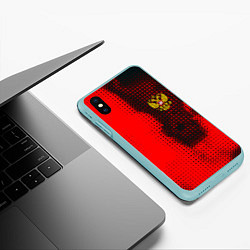 Чехол iPhone XS Max матовый Россия герб спорт краски, цвет: 3D-мятный — фото 2