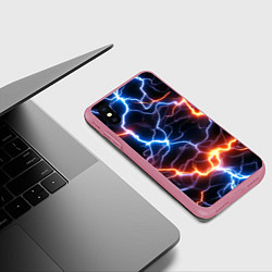 Чехол iPhone XS Max матовый Красно-синие молнии, цвет: 3D-малиновый — фото 2