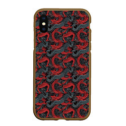 Чехол iPhone XS Max матовый Красные драконы на сером фоне