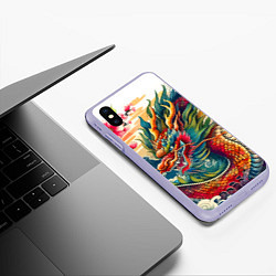 Чехол iPhone XS Max матовый Гравюра японского дракона, цвет: 3D-светло-сиреневый — фото 2