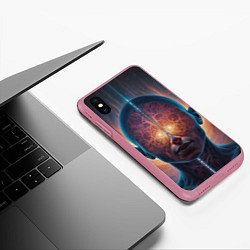 Чехол iPhone XS Max матовый Голова и розовые фракталы абстракция, цвет: 3D-малиновый — фото 2