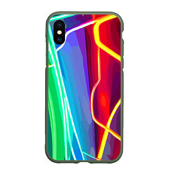 Чехол iPhone XS Max матовый Абстрактные цветные полосы - композиция, цвет: 3D-темно-зеленый