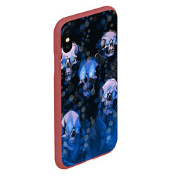 Чехол iPhone XS Max матовый Синие черепа на чёрном фоне, цвет: 3D-красный — фото 2