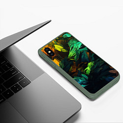 Чехол iPhone XS Max матовый Абстрактный камуфляж в кислотных абстрактных пятна, цвет: 3D-темно-зеленый — фото 2