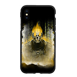 Чехол iPhone XS Max матовый Жёлтый скелет в дыму, цвет: 3D-черный