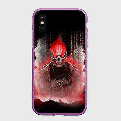 Чехол iPhone XS Max матовый Красный скелет в дыму, цвет: 3D-фиолетовый