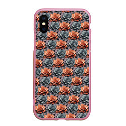 Чехол iPhone XS Max матовый Цветочный патерн, цвет: 3D-розовый
