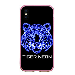 Чехол iPhone XS Max матовый Tiger neon art, цвет: 3D-розовый